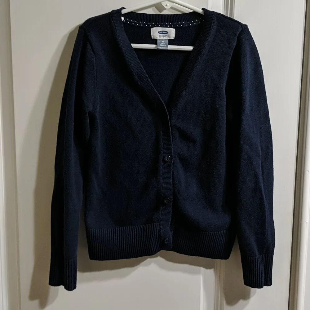 Navy Crew-Neck Button-Front Cardigan